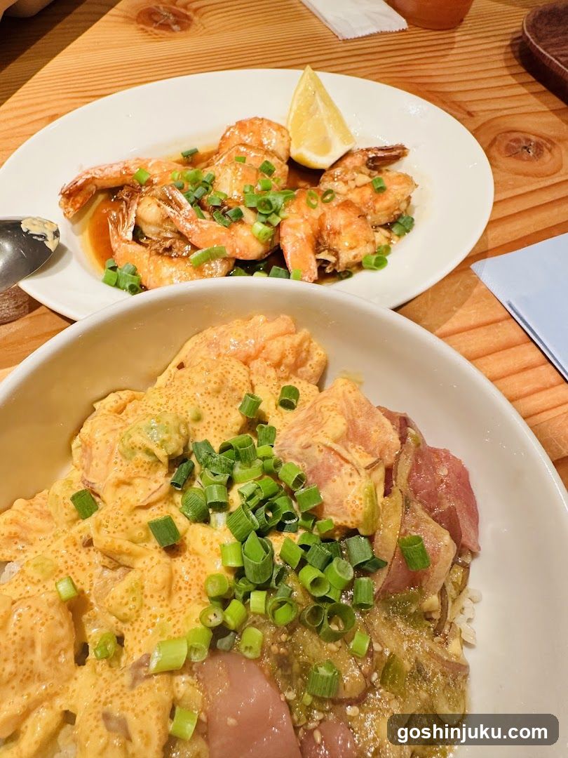 Shrimp and Grilled Fish Rice Bowl with Lemon
