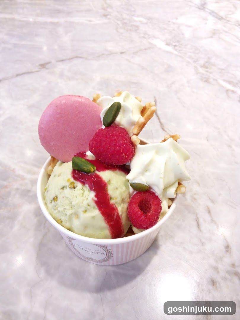 Raspberry and Pistachio Ice Cream Cup