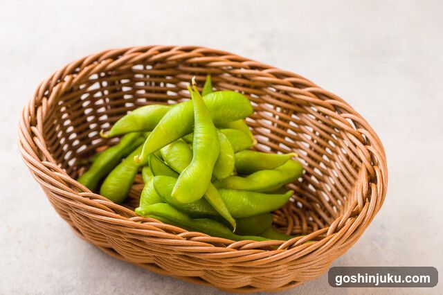 Edamame in a Wicker Basket