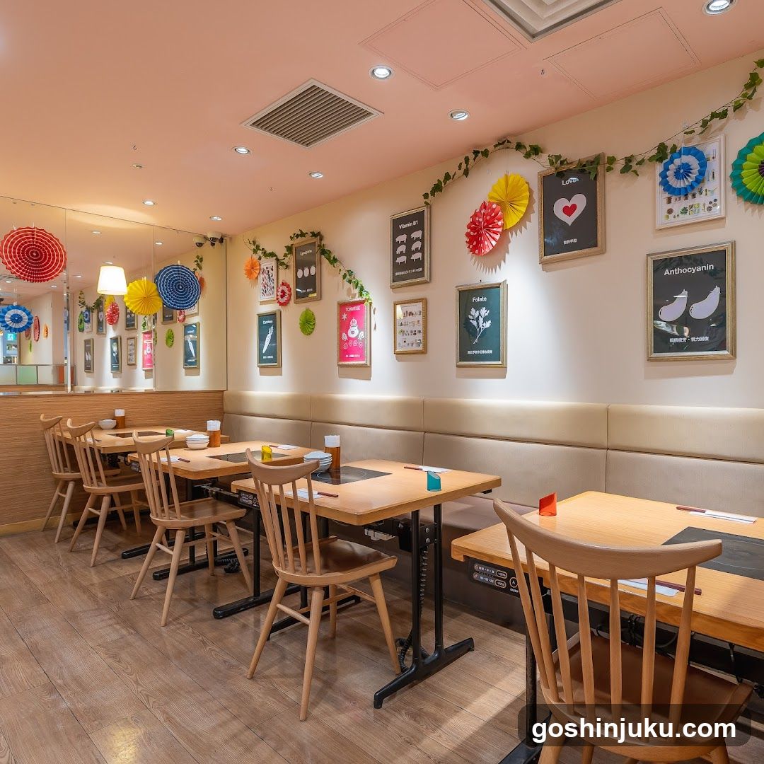 Restaurant Interior with Decorative Wall Art and Tables