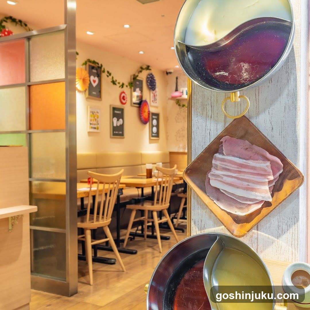 Hot Pot Restaurant Interior and Ingredients Display