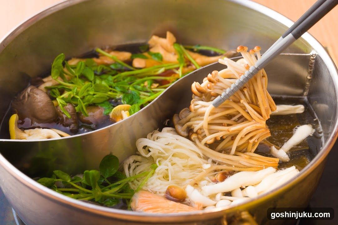 Hot Pot with Enoki Mushrooms and Noodles