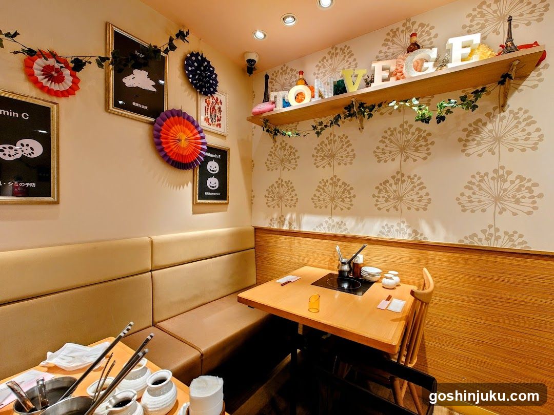 Restaurant Interior with Decorative Wall Art and Seating Area