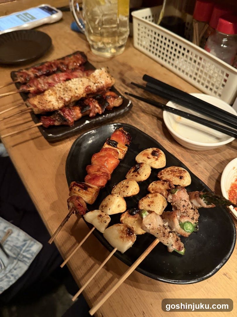 Grilled Skewers on Wooden Table