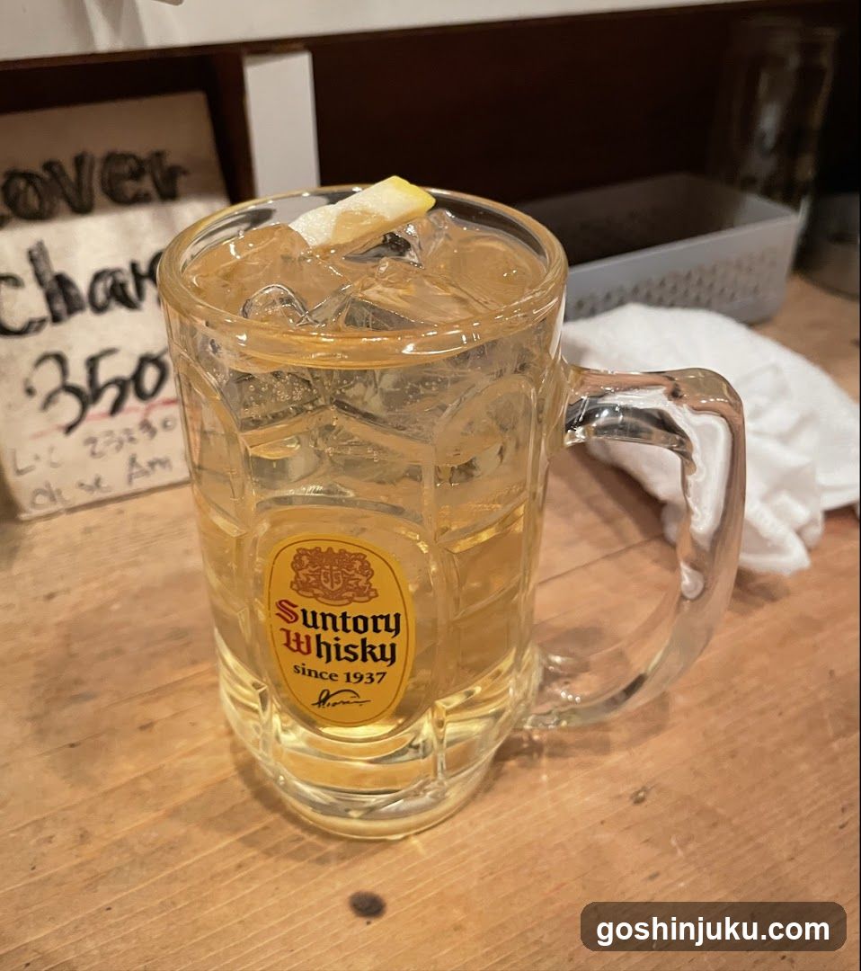 Suntory Whisky drink in a glass mug