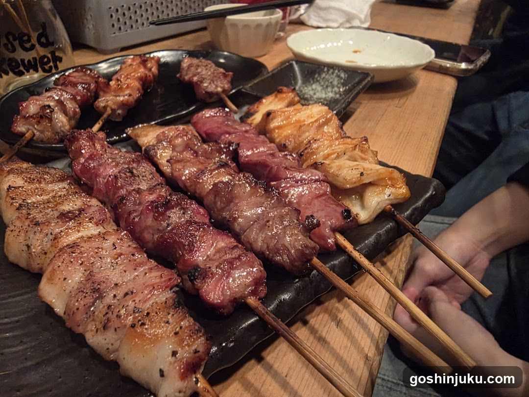 Grilled Skewers on a Wooden Table