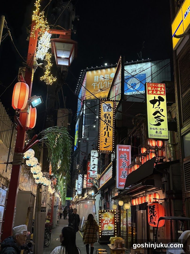 Night Street Scene with Neon Signs and Lanterns