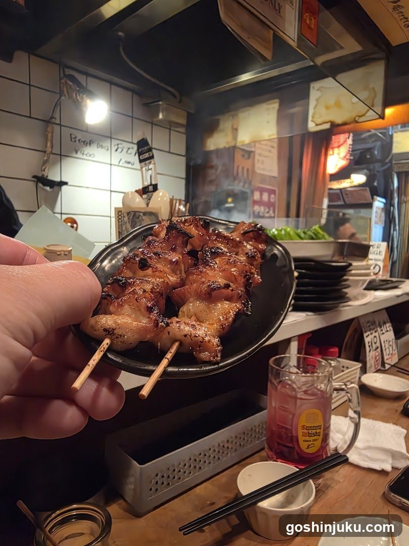 Grilled Chicken Skewers at a Japanese Restaurant