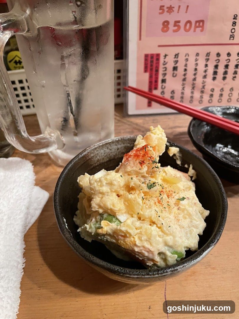 Potato Salad with Drink and Chopsticks
