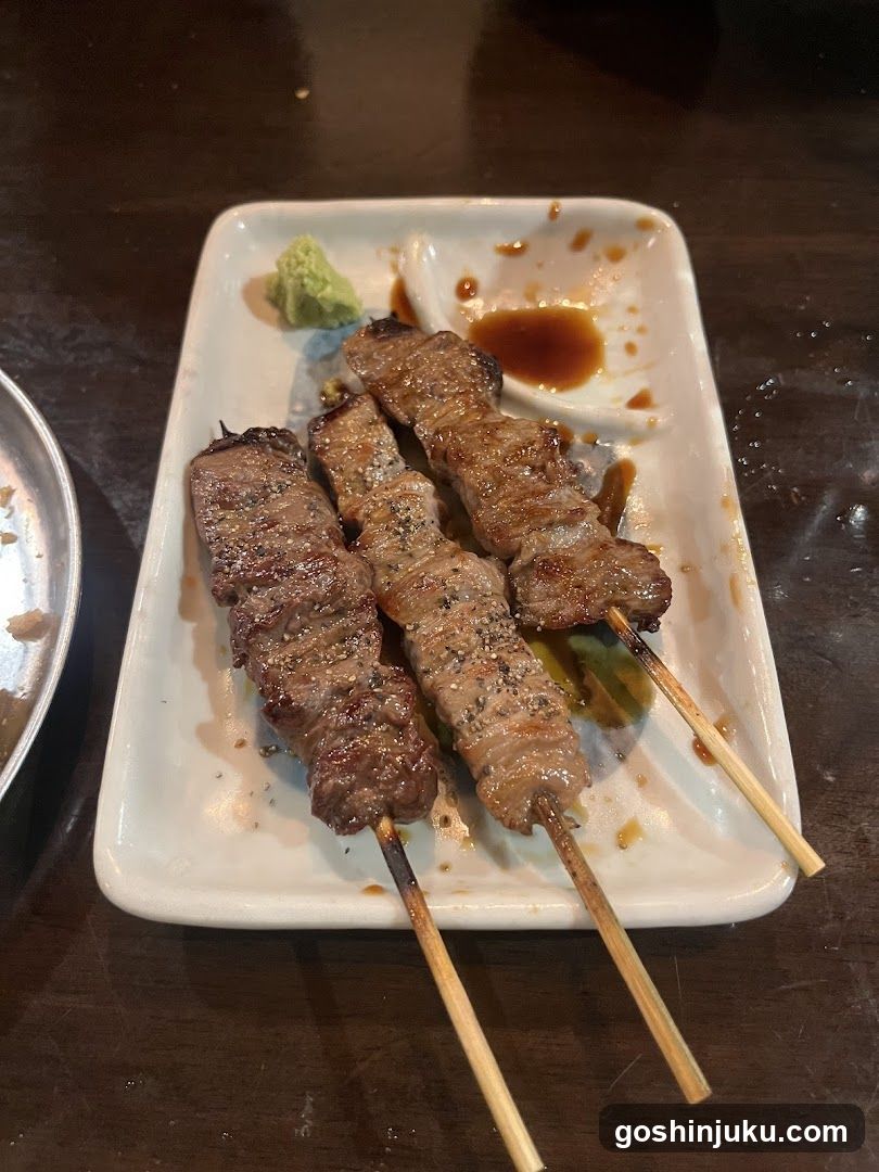 Grilled Meat Skewers with Sauce and Wasabi