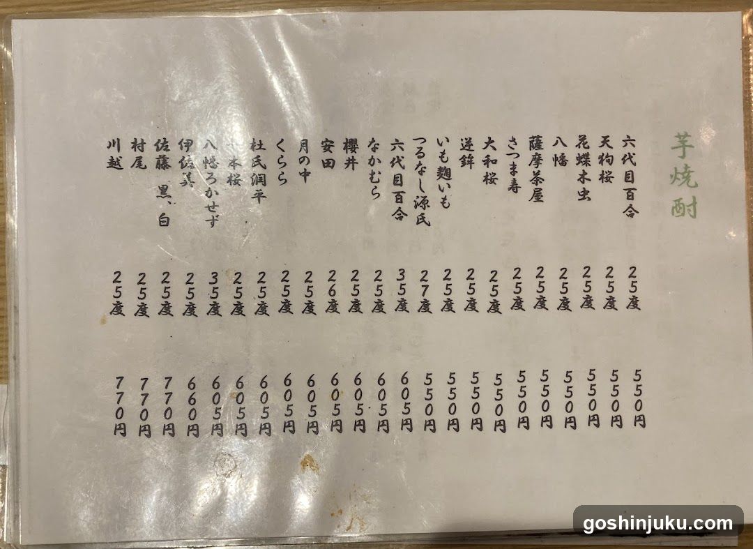 Sake Menu List