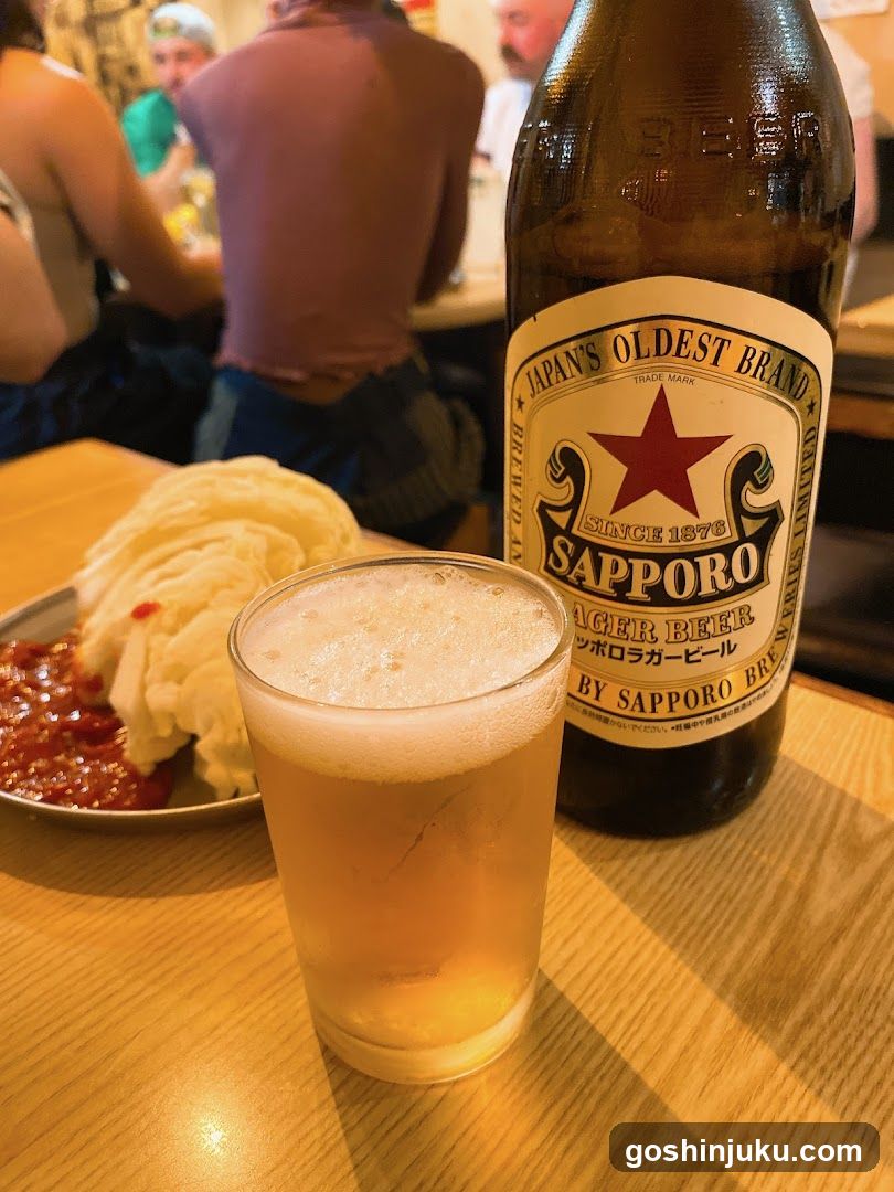 Sapporo Beer and Food at a Bar