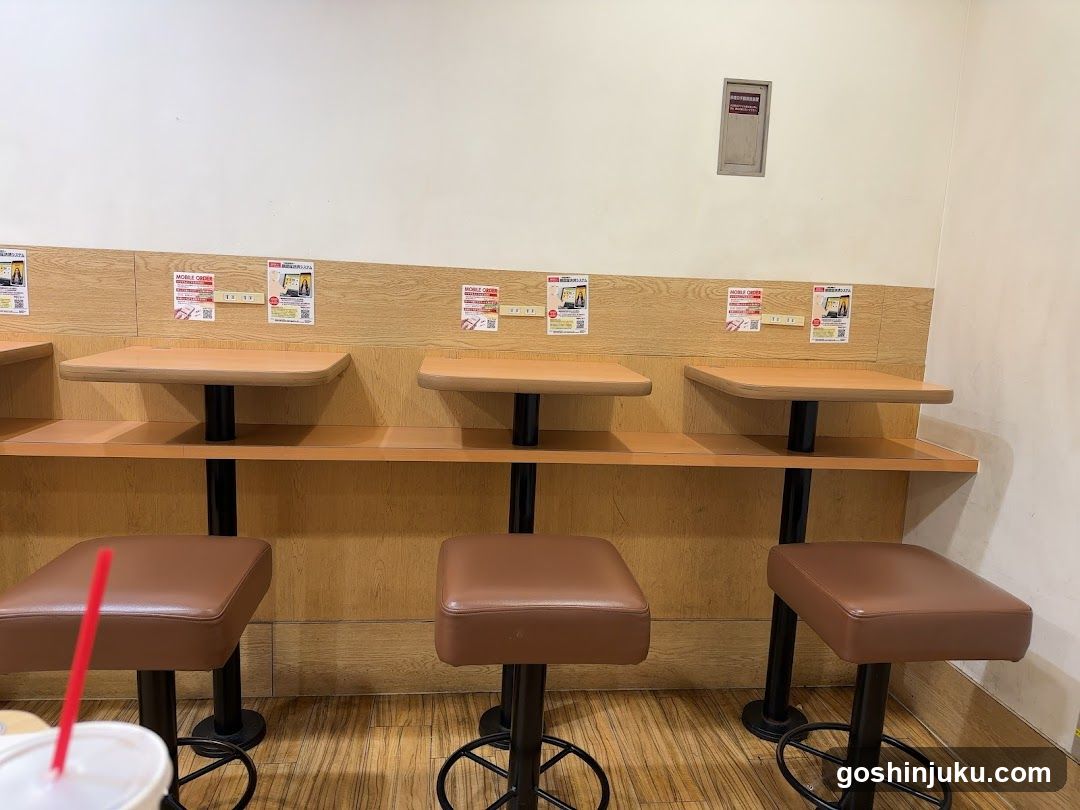 Dining Area with Tables and Stools