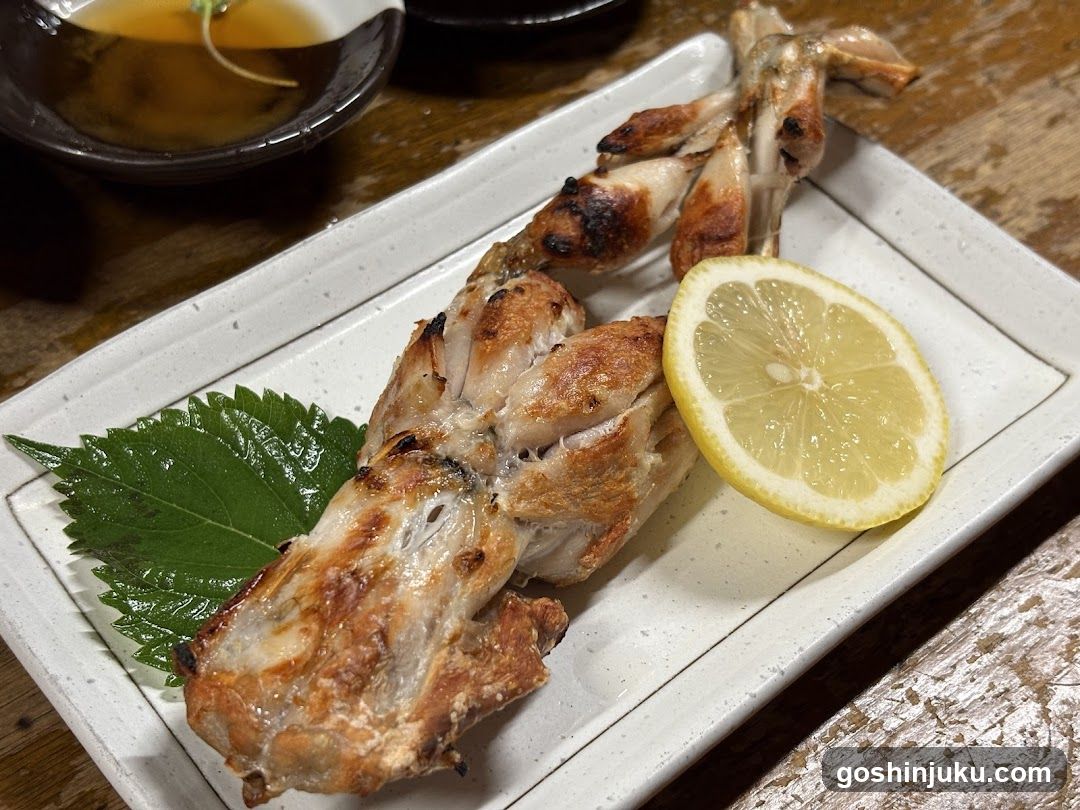 Grilled Frog with Lemon and Shiso Leaf