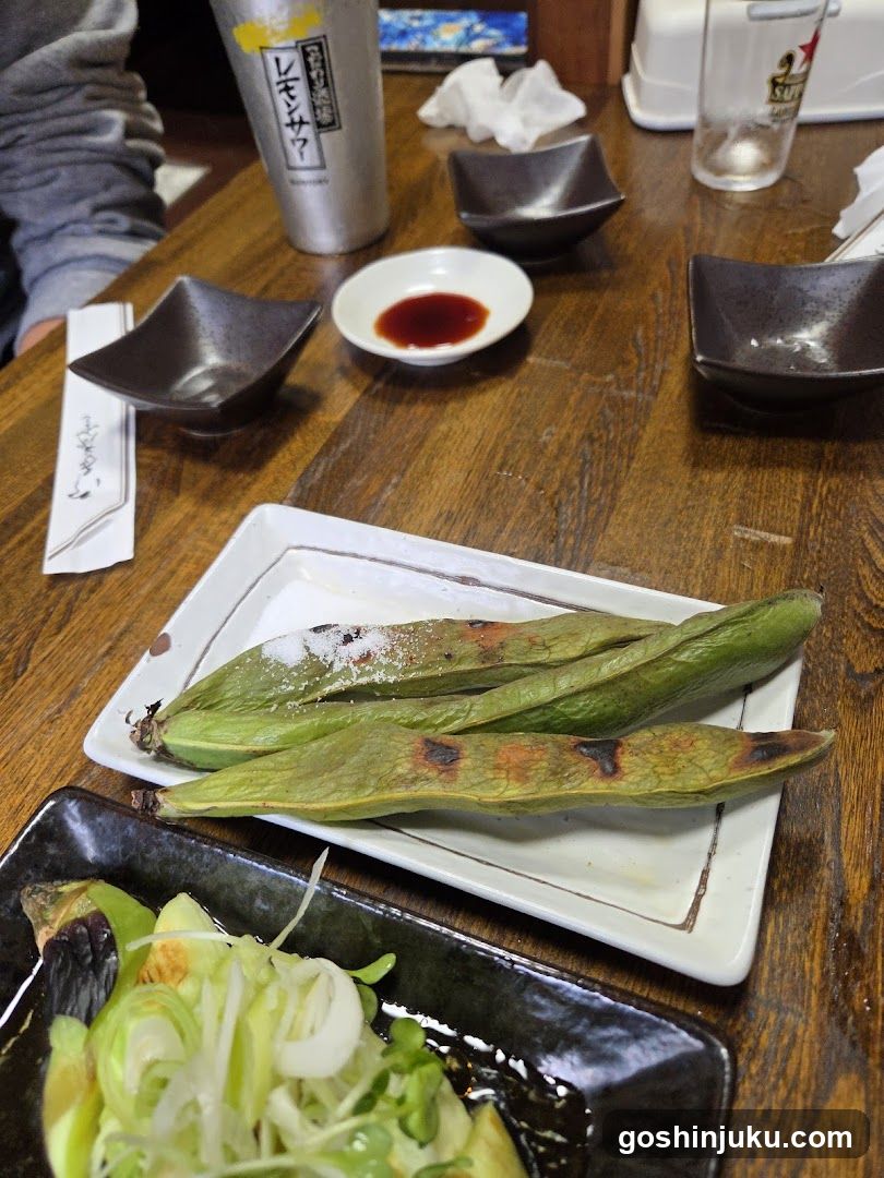 Grilled Green Peas and Salad at Japanese Restaurant