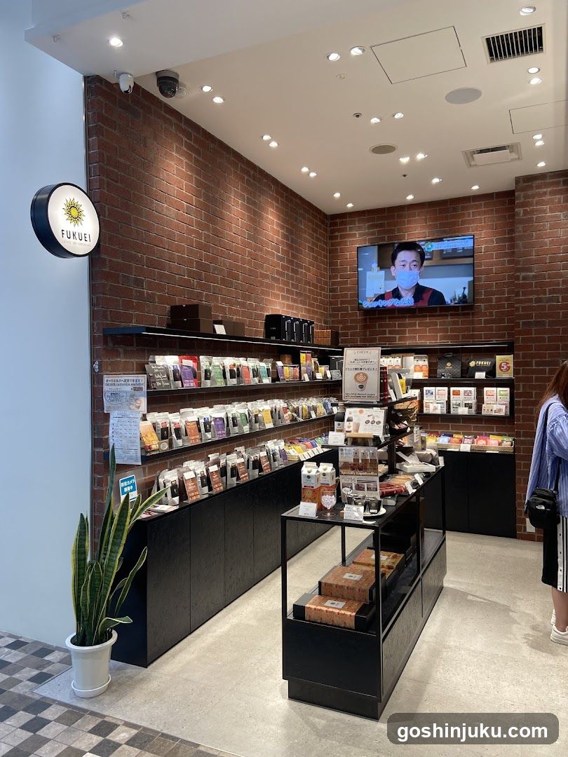 Interior of a retail shop with brick walls and product displays