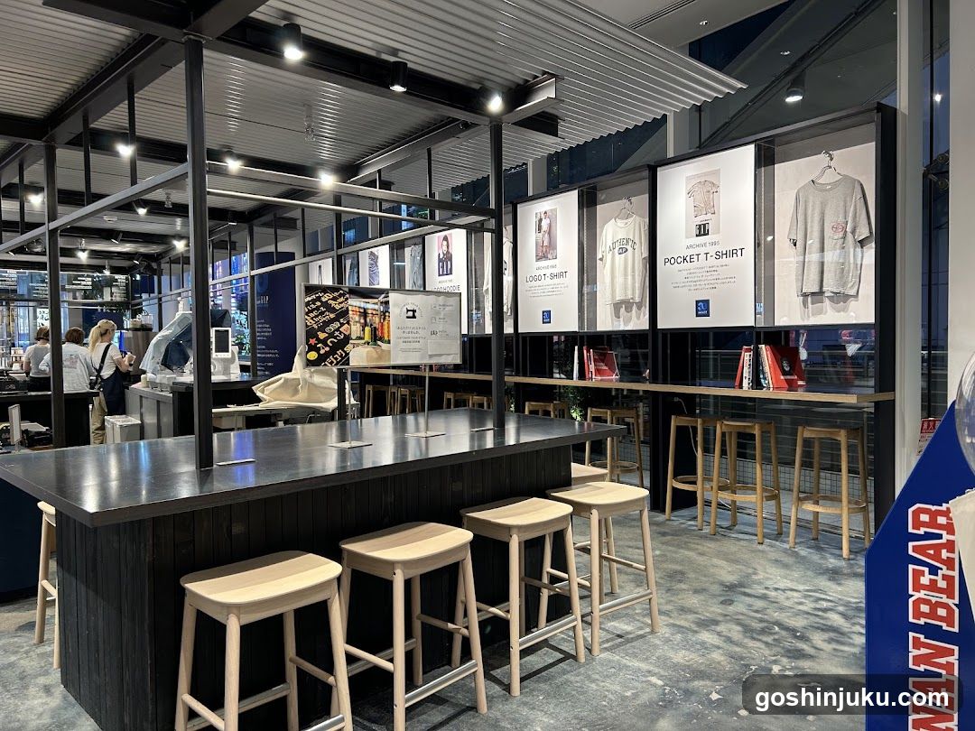 Store Interior with T-Shirt Display and Seating Area