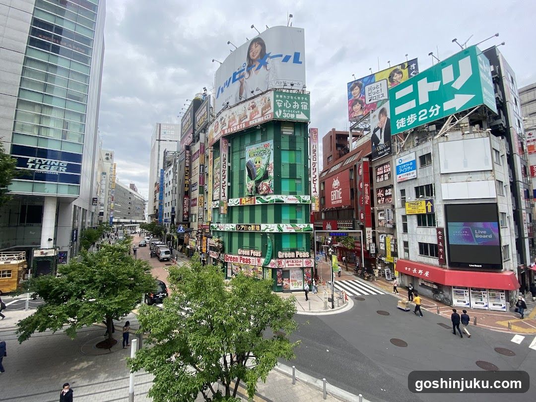 Urban Street Scene with Shops and Billboards