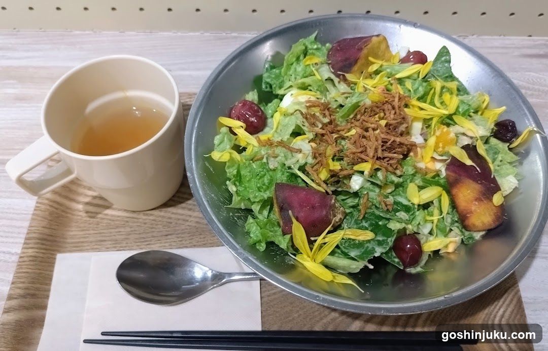 Salad with Sweet Potato and Yellow Flowers