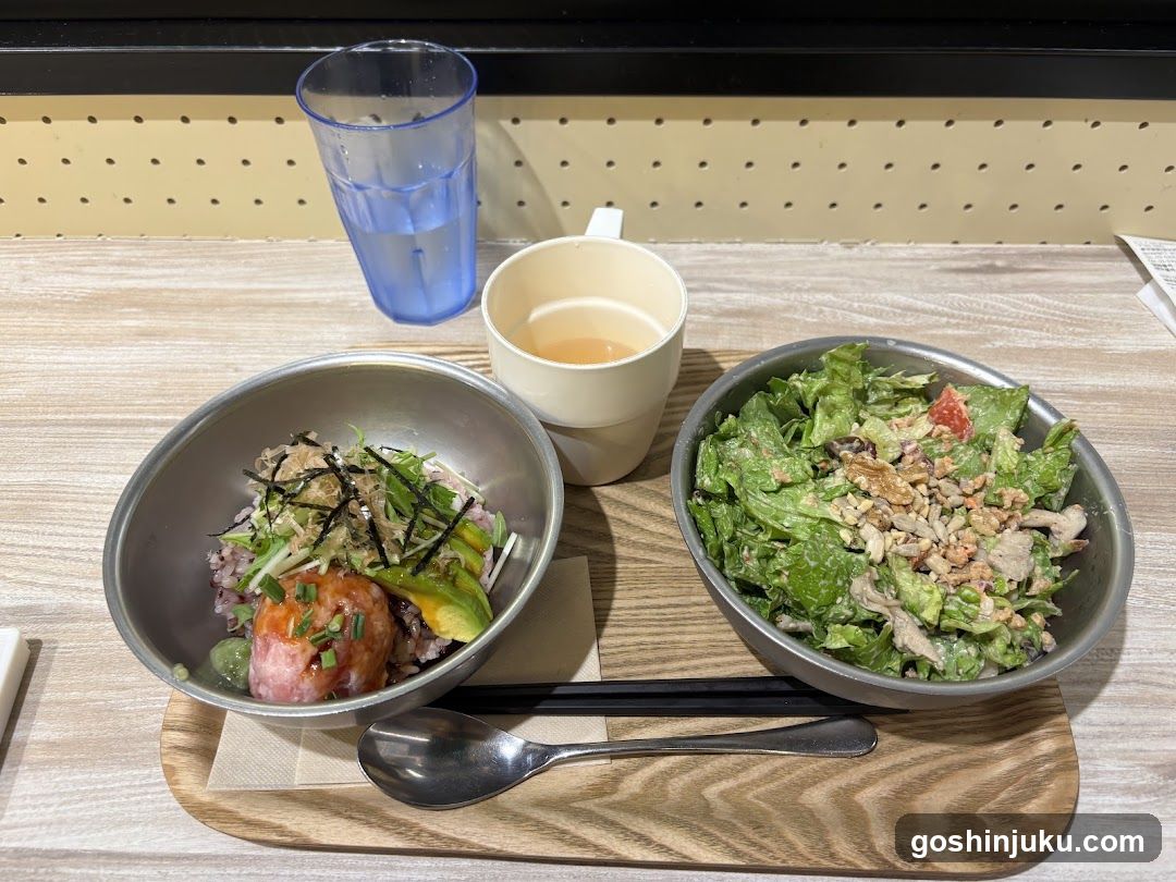 Meal on wooden tray