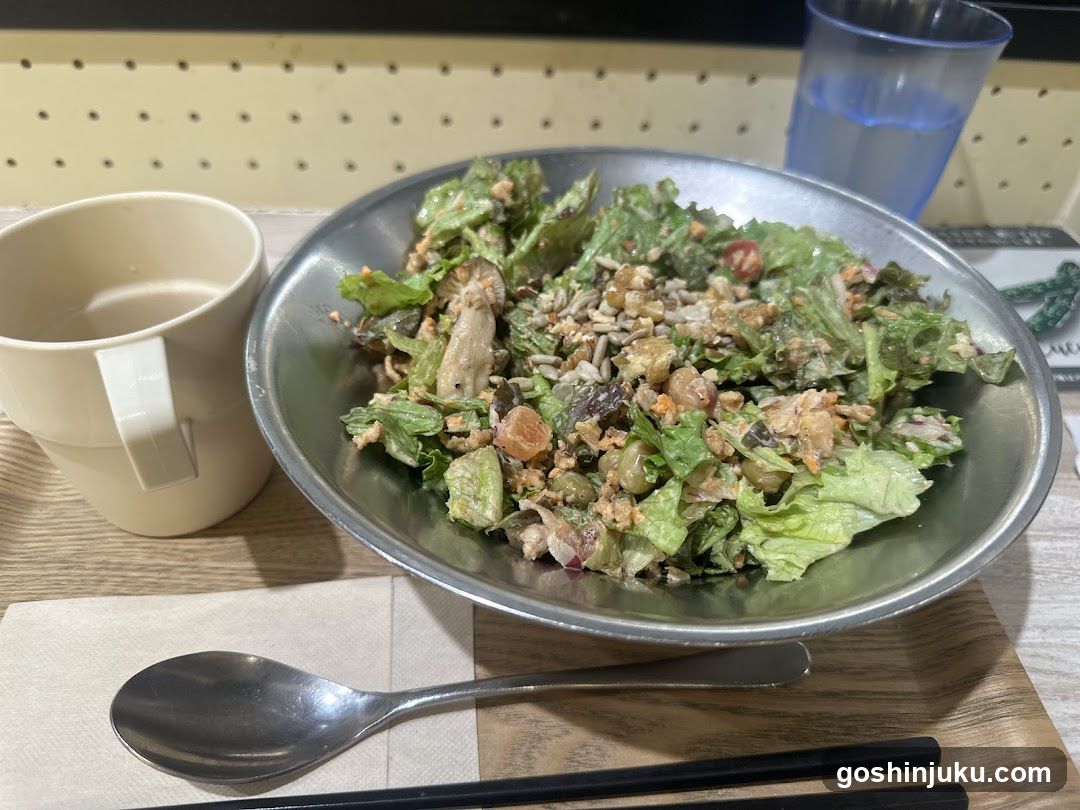 Salad Bowl with Drink and Utensils