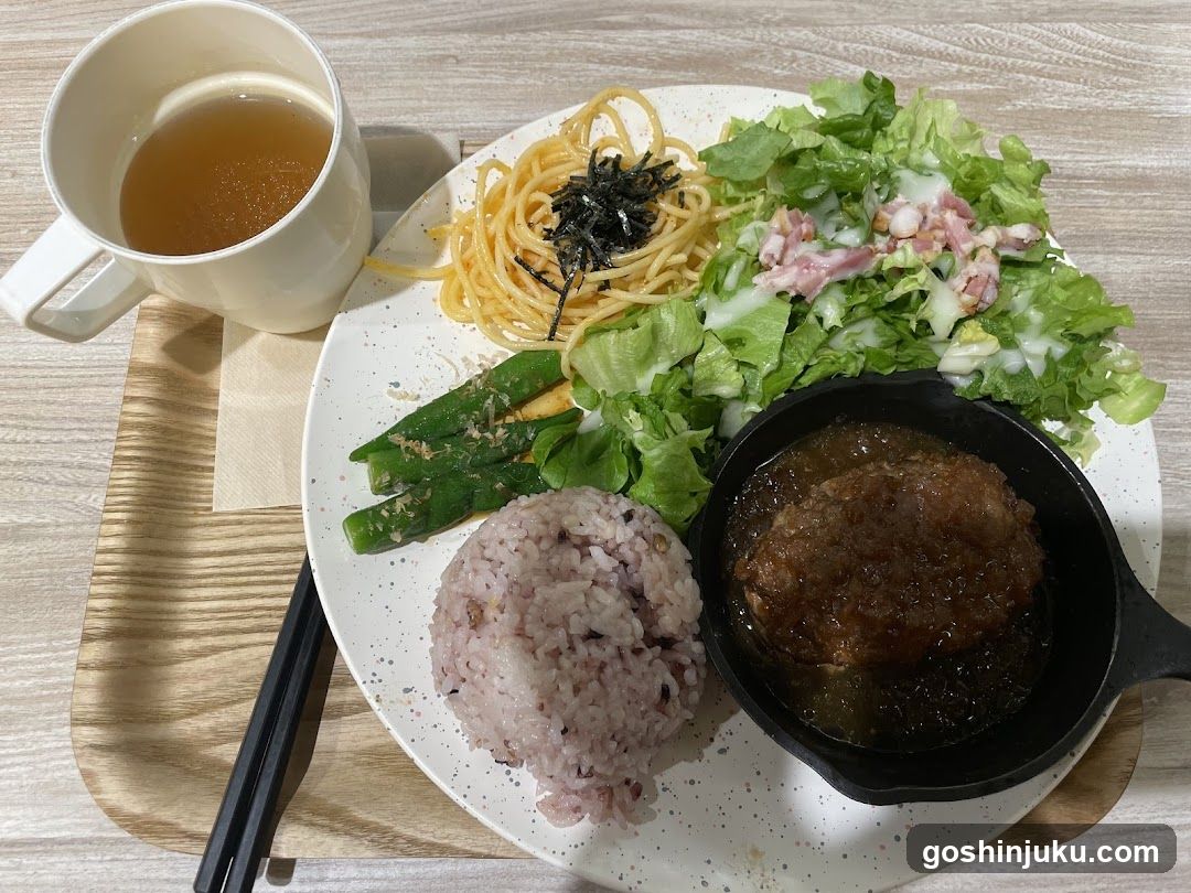 Meal with Rice, Salad, Pasta and Soup