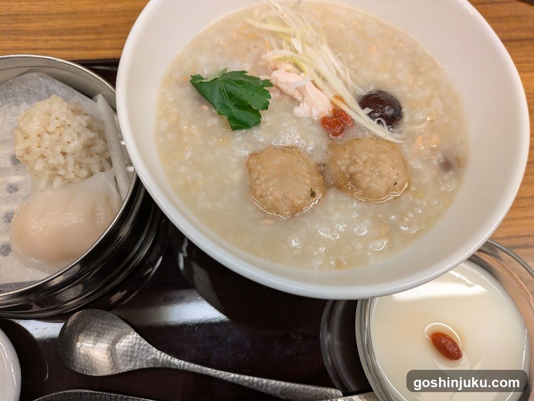 Congee with Meatballs and Side Dishes
