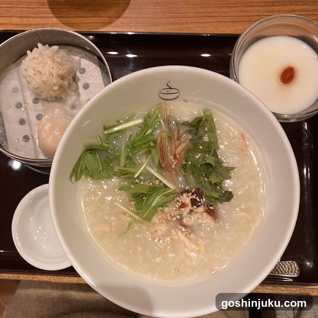 Congee with toppings and side dishes
