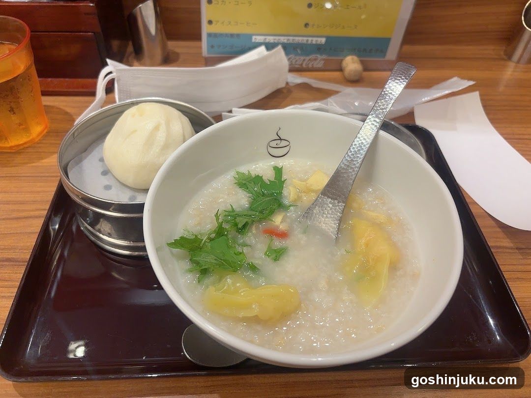 Breakfast Bowl with Wontons and Bun