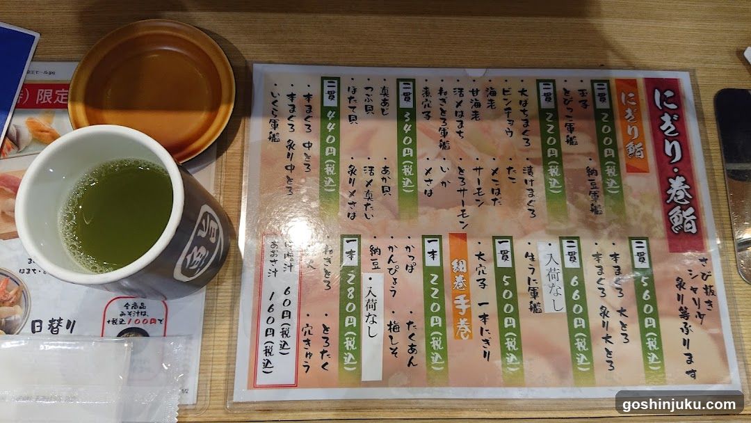 Nigiri and Maki Menu with Tea Cup