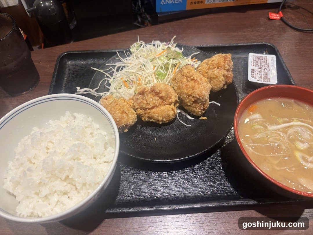 Japanese Meal with Fried Chicken and Soup