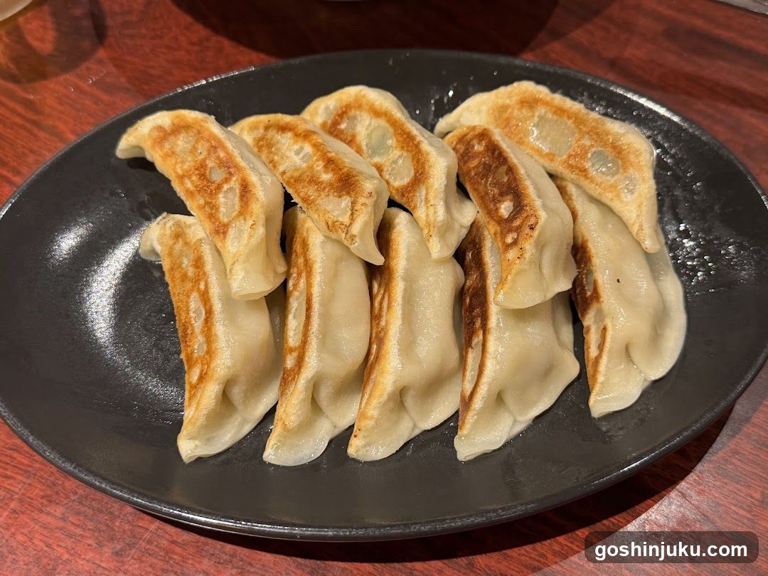 Gyoza on a black plate