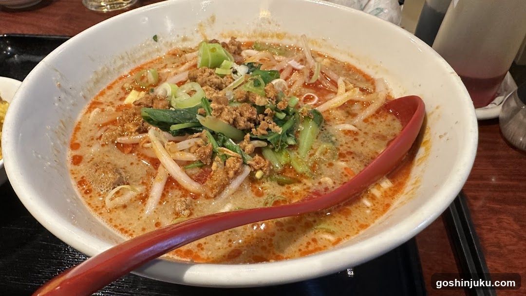 Bowl of Spicy Noodle Soup with Garnish
