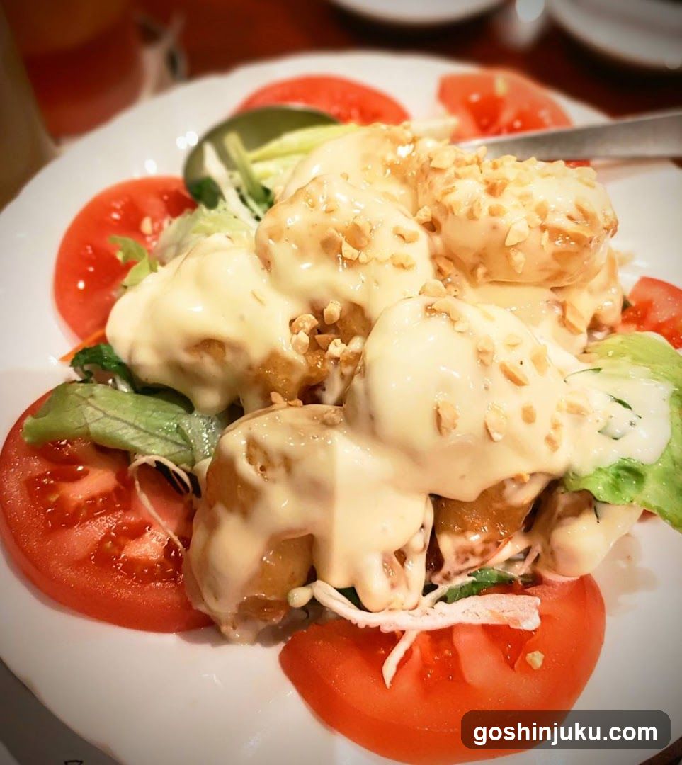 Salad with creamy dressing and nuts