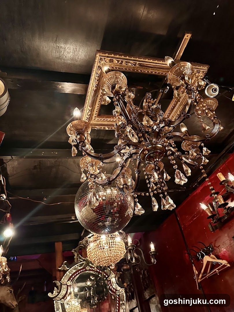 Vintage Interior with Chandelier and Disco Ball