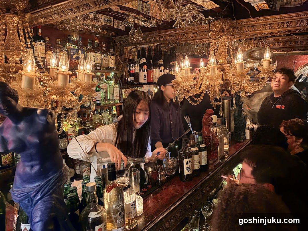 Bar Interior with Bartenders and Patrons