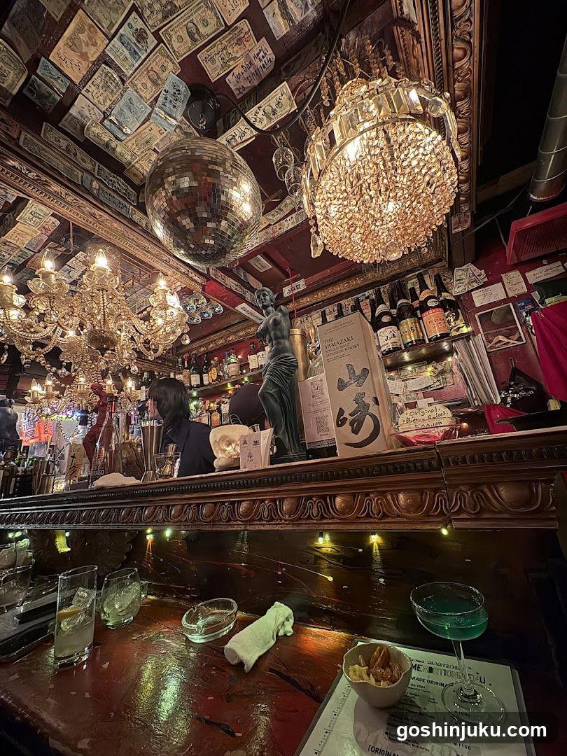 Bar Interior with Decorative Ceiling and Bar Counter