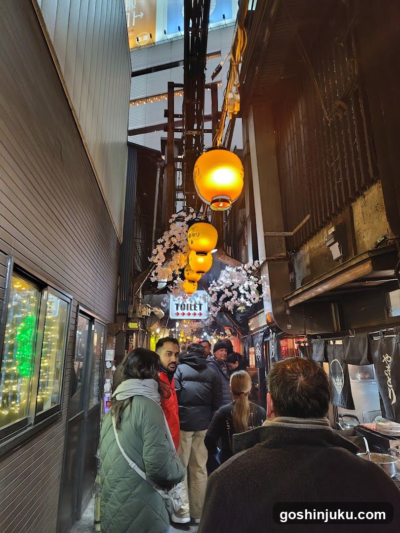 Crowded Alleyway with Lanterns