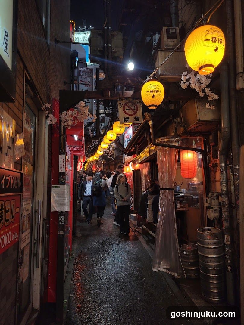 Night Alleyway with Lanterns and Crowds