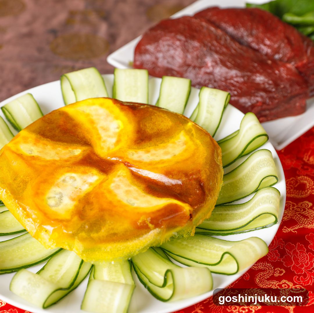 Chinese Dumpling with Cucumber Garnish and Meat