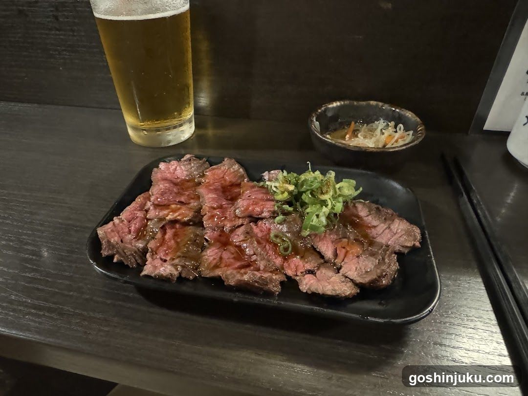 Sliced Steak with Beer and Side Dish
