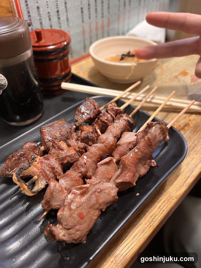 Grilled Meat Skewers at a Japanese Restaurant