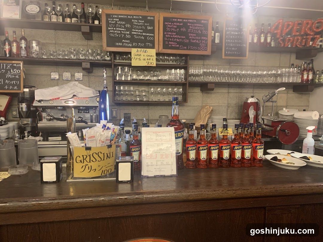 Bar Interior with Menu Boards and Bottles