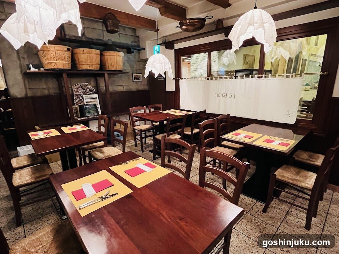 Restaurant Interior with Wooden Tables and Hanging Lamps