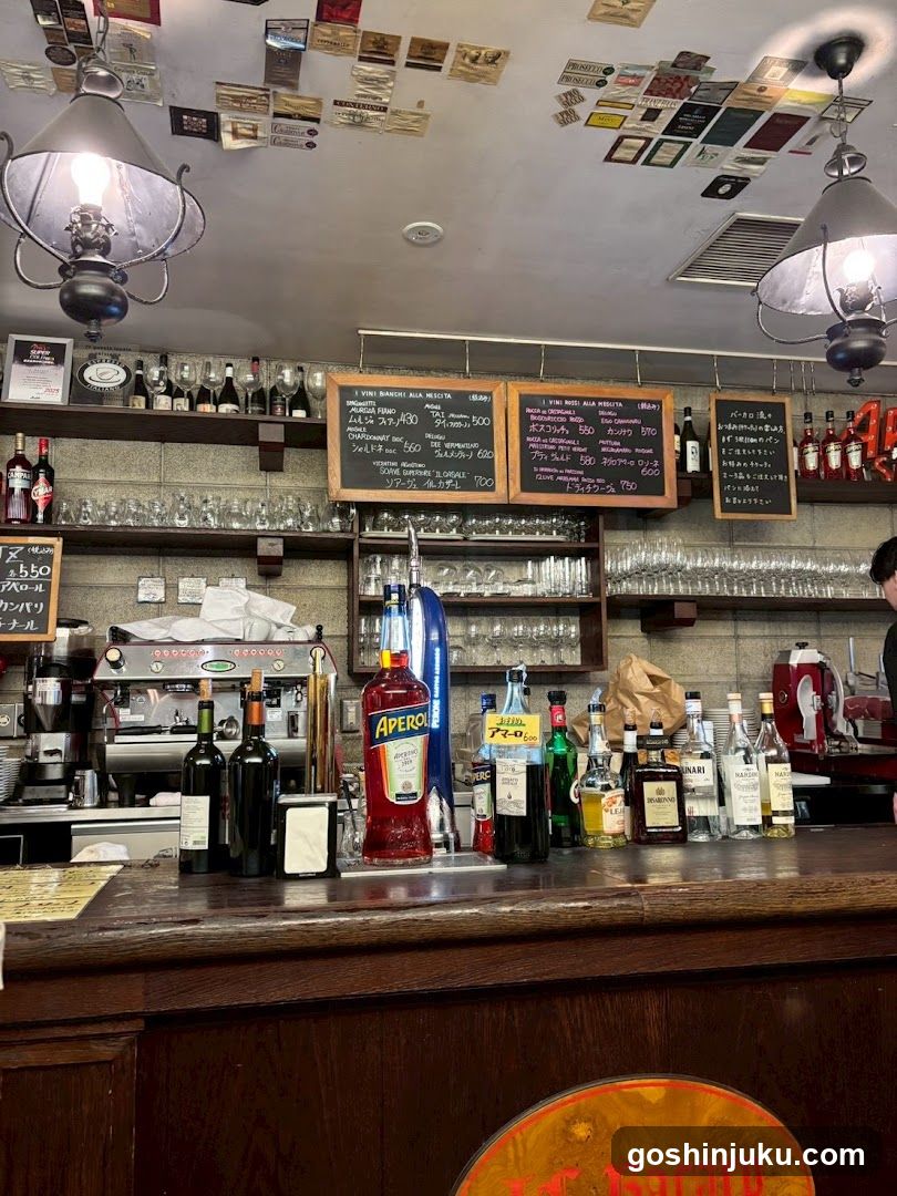 Bar Interior with Menu Boards and Bottles