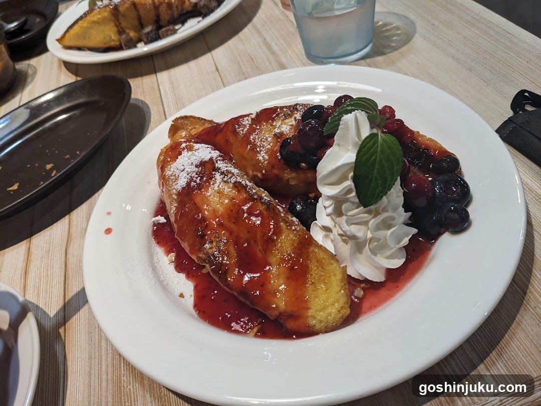 Blueberry French Toast with Whipped Cream and Mint