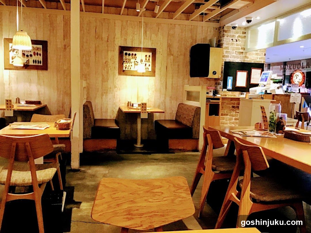 Interior of a cozy wooden restaurant or cafe