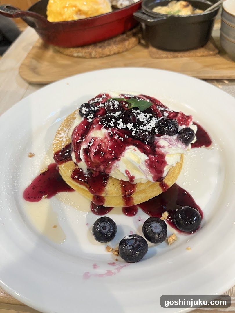 Blueberry Pancake with Cream and Syrup