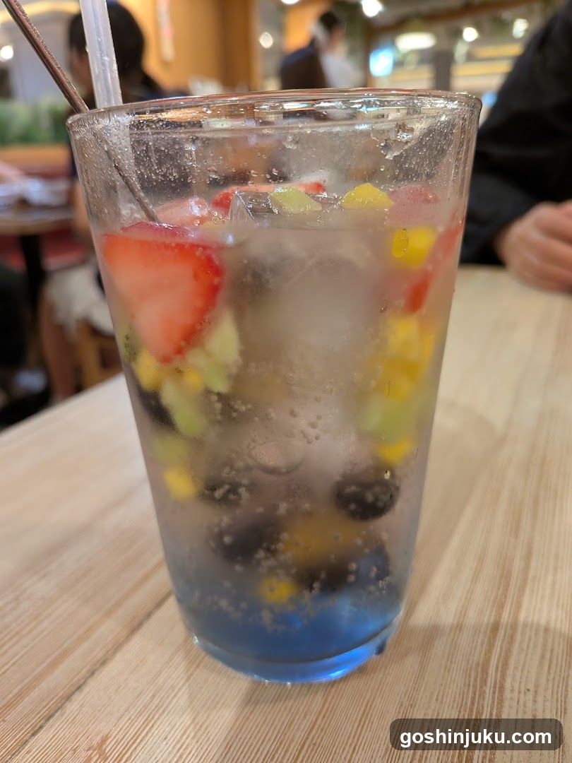 Fruit-infused drink in glass