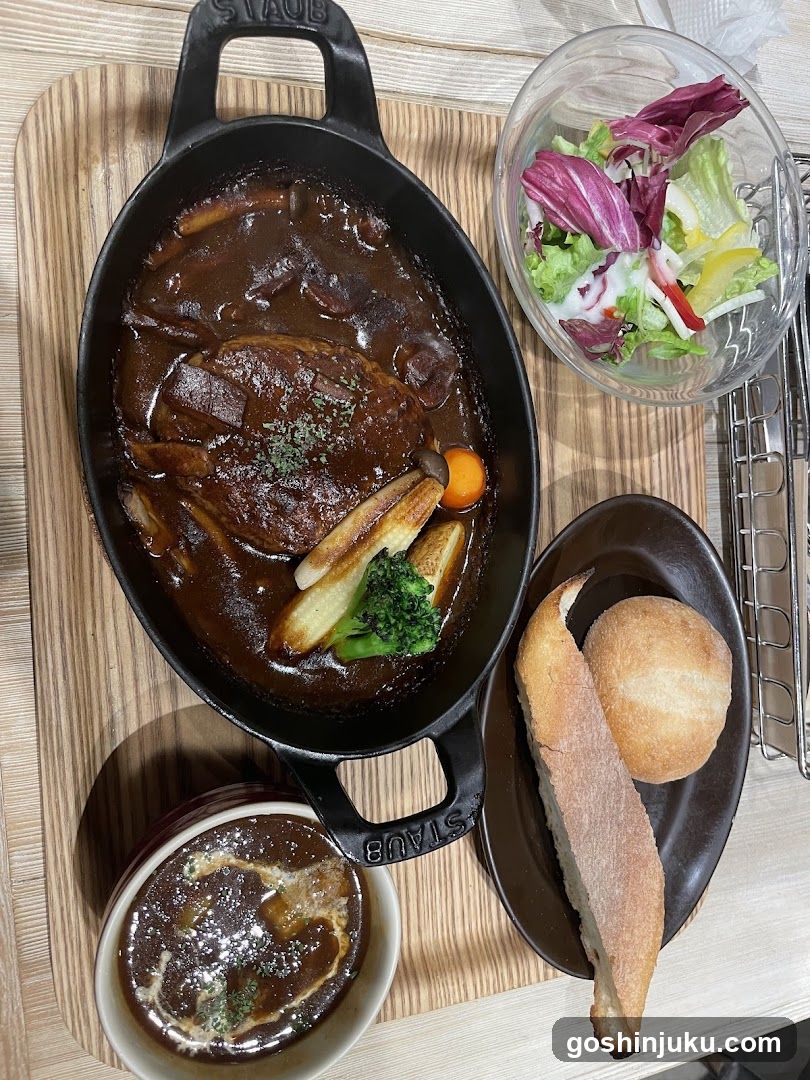 Stew with Salad and Bread